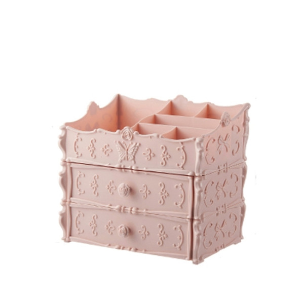 Plastic Cosmetic Drawer Container Makeup Organizer Box Jewelry Nail Holder Home Desktop Sundry Storage Case(Pink Two Layer)