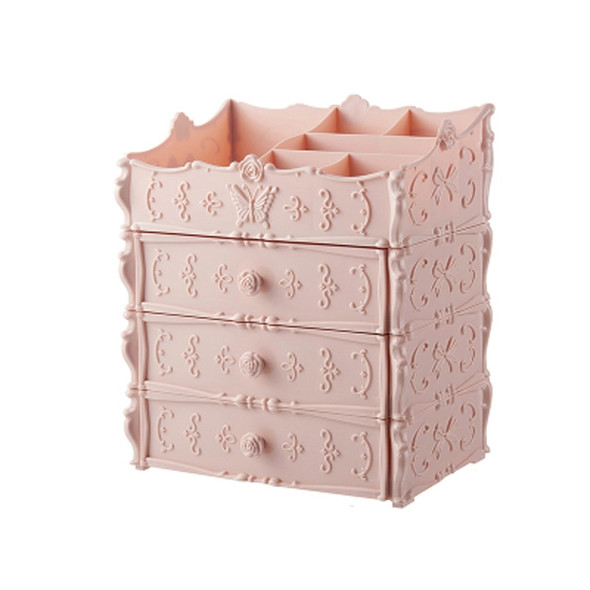 Plastic Cosmetic Drawer Container Makeup Organizer Box Jewelry Nail Holder Home Desktop Sundry Storage Case(Pink Three Layer)