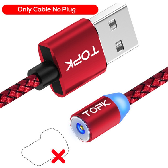 TOPK 2m 2.1A Output USB Mesh Braided Magnetic Charging Cable with LED Indicator, No Plug(Red)