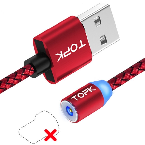 TOPK 2m 2.1A Output USB Mesh Braided Magnetic Charging Cable with LED Indicator, No Plug(Red)