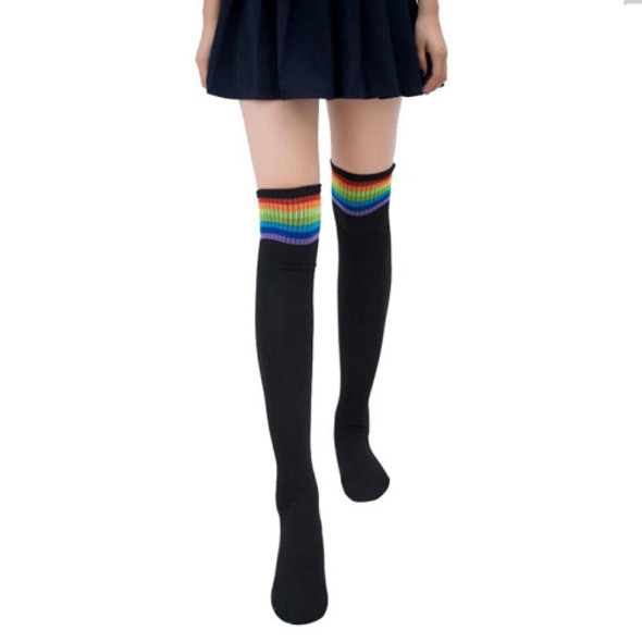 Color Striped Socks Student Cotton High Knee Socks(Black)