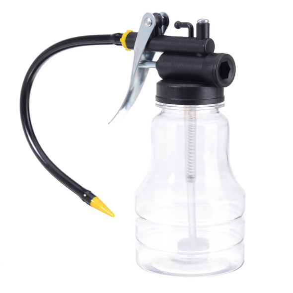 250cc Transparent High Pressure Pump Oiler Lubrication Oil Can Plastic Machine Oiler Grease 245mm Length flex Gun(Long mouth hose)