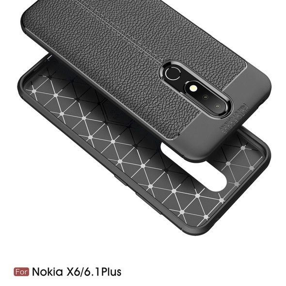 Litchi Texture TPU Shockproof Case for Nokia 6.1Plus / X6 (Grey)