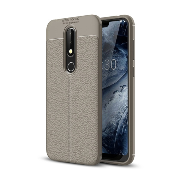 Litchi Texture TPU Shockproof Case for Nokia 6.1Plus / X6 (Grey)