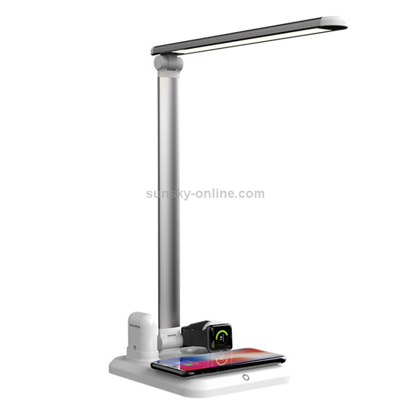 X-1 4 in1 Wireless Charging Eye-Protection Desk Lamp for iWatch / iPhone / AirPods(Silver)
