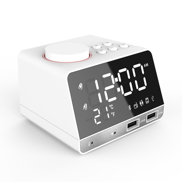 K11 Bluetooth Alarm Clock Speaker Creative Digital Music Clock Display Radio with Dual USB Interface, Support U Disk / TF Card / FM / AUX, EU Plug(White)