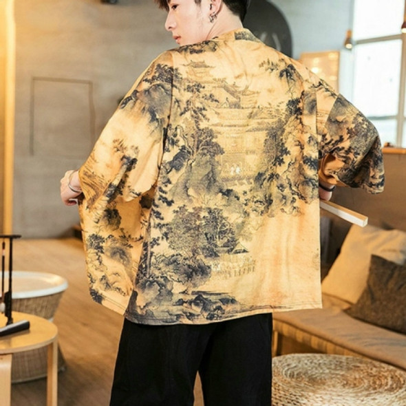 Kimono Cardigan Feather Woven Thin Coat Robe Hanfu, Size: XL(Landscape Yellow)