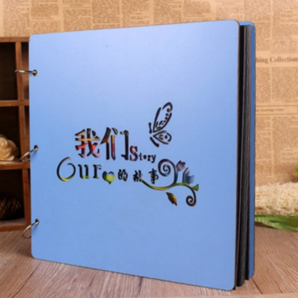 Wooden Cover Baby Growth Commemorative Album Creative Manual Paste Album Book(Blue Our Story)