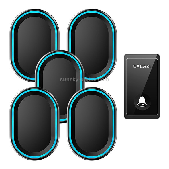 CACAZI FA80 1 Button 5 Receivers Home Call Bell Self-powered Wireless Doorbell, EU Plug(Black)