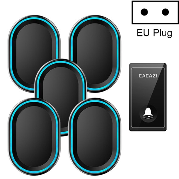CACAZI FA80 1 Button 5 Receivers Home Call Bell Self-powered Wireless Doorbell, EU Plug(Black)