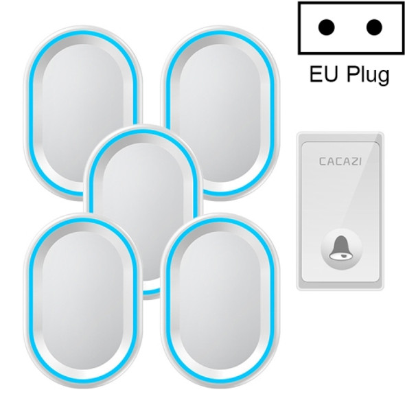 CACAZI FA80 1 Button 5 Receivers Home Call Bell Self-powered Wireless Doorbell, EU Plug(White)