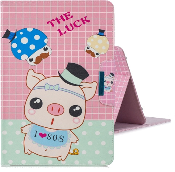 For 7 inch Tablet PC Universal Colored Drawing Horizontal Flip PU Leather Case with Holder & Card Slot(Hat Pig)