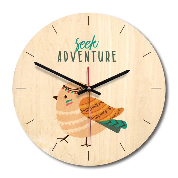 Indian Bird Pattern Home Office Bedroom Decoration Wooden Mute Wall Clock, Size : 28cm
