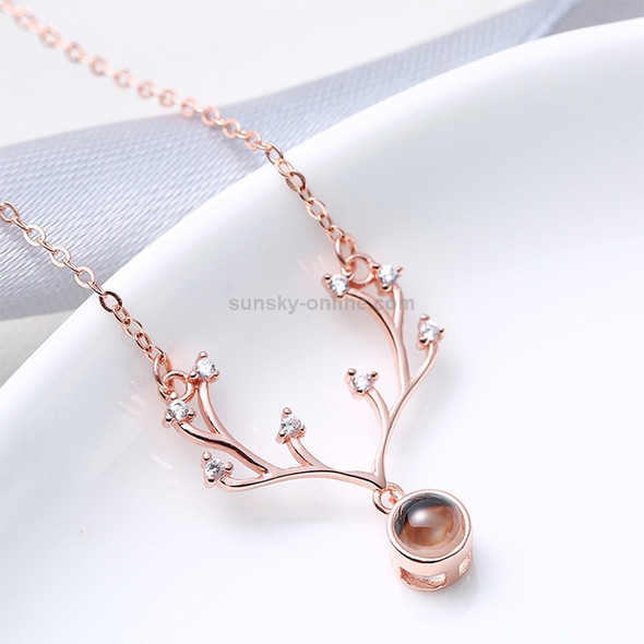 Women Fashion S925 Sterling Silver 100 Languages I Love You Memory Stone Pendant Necklace (Rose Gold)