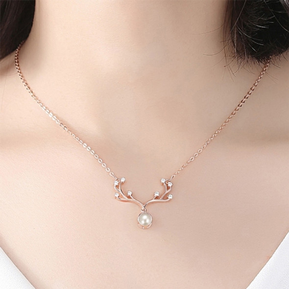 Women Fashion S925 Sterling Silver Pearl Elk Shape Necklace