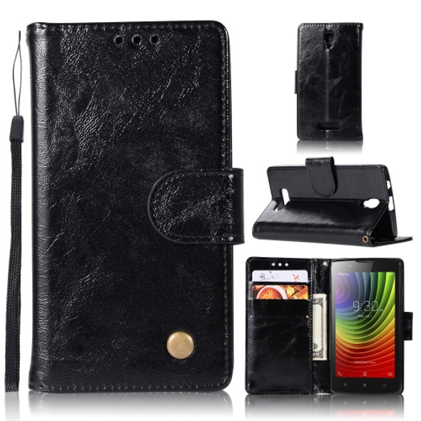 For Lenovo A2010 Retro Copper Button Crazy Horse Horizontal Flip PU Leather Case with Holder & Card Slots & Wallet & Lanyard(Black)