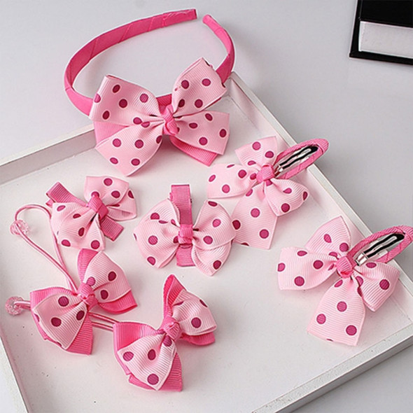 7 PCS/Set Children Accessories Hairband Baby Girls Lovely Bow Headwear Hair Clip(Pink + watermelon red dots)