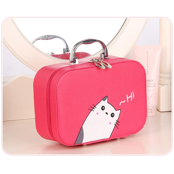 Portable Big Capacity Cute Cartoon Waterproof Beauty Makeup Tools Kit Cosmetic Case, Size: L, 25*18.5*11cm(Rose Red)