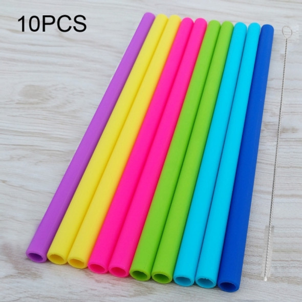 10 PCS Food Grade Silicone Straws Cartoon Colorful Drink Tools with 1 Brush, Straight Pipe, Length: 25cm, Outer Diameter: 11mm, Inner Diameter: 9mm, Random Color Delivery