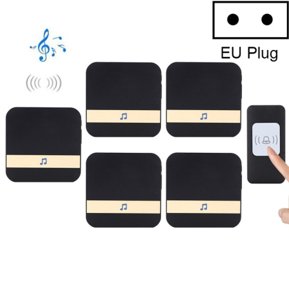 CACAZI A9 1 Button 5 Receivers Smart Home Wireless Remote Control Music Door Bell, EU Plug(Black)