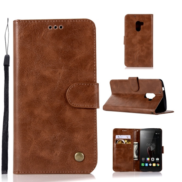 For Lenovo A7010 Retro Copper Button Crazy Horse Horizontal Flip PU Leather Case with Holder & Card Slots & Wallet & Lanyard(Brown)