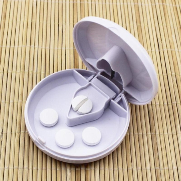 Round Medicine Cutter Stainless Steel Blade Plastic Medicine Dispensing Box(White)