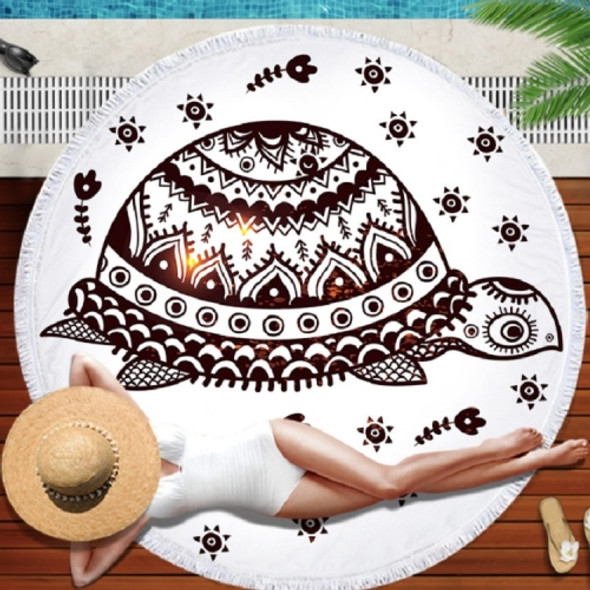 Animal Pattern Round Superfine Fiber Beach Towel with Tassel, Size:150 x 150cm(Black and White Turtle)
