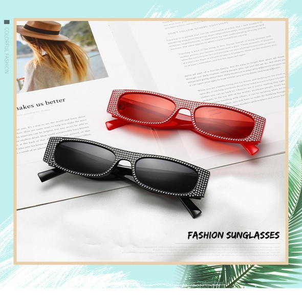 Square Sunglasses Women Imitation Diamond Lasses Fashion UV400 Sunglasses(C2)