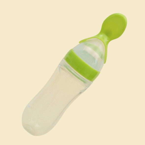 90ML Safe Newborn Baby Feeding Bottle Toddler Silicone Squeeze Feeding Milk Cereal Bottle with Hard Spoon(Green)