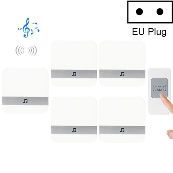 CACAZI A9 1 Button 5 Receivers Smart Home Wireless Remote Control Music Door Bell, EU Plug(White)
