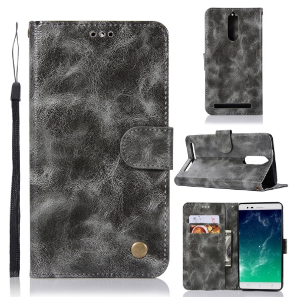 For Lenovo K5 Note Retro Copper Button Crazy Horse Horizontal Flip PU Leather Case with Holder & Card Slots & Wallet & Lanyard(Gray)