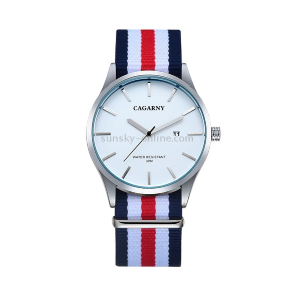 CAGARNY 6865 Concise Style Ultra Thin Waterproof Quartz Wrist Watch with Striped Nylon Band