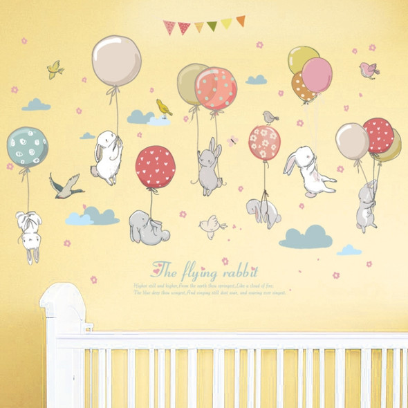 DIY Cartoon Mural Cute Balloon Rabbit Bunny Wall Sticker For Kids Room Decor Furniture Wardrobe bedroom Living Room Sticker