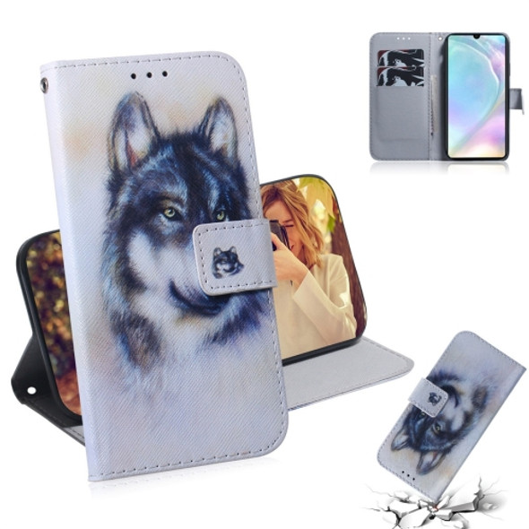 White Wolf Pattern Coloured Drawing Horizontal Flip Leather Case for Huawei P30, with Holder & Card Slots & Wallet