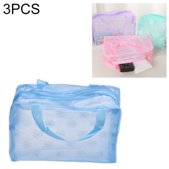 3 PCS Make Up Organizer Bag Toiletry Bathing Storage Bag Women Waterproof Transparent Floral PVC Travel Cosmetic Bag(Blue)