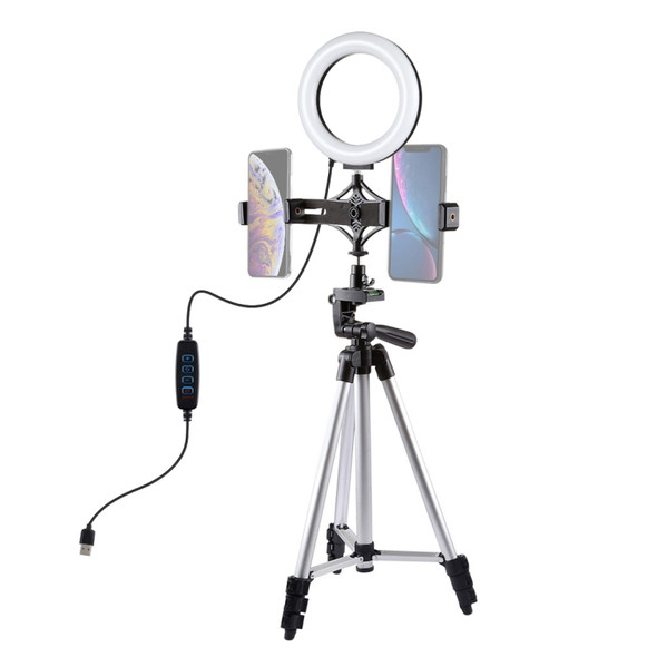 PULUZ Tripod Mount +  Live Broadcast Dual Phone Bracket + 6.2 inch 16cm LED Ring Vlogging Video Light Kits