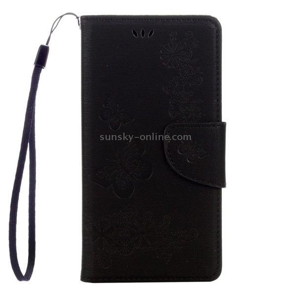 For Lenovo  K6 5.0 inch Butterflies Embossing Horizontal Flip Leather Case with Holder & Card Slots & Wallet & Lanyard(Black)