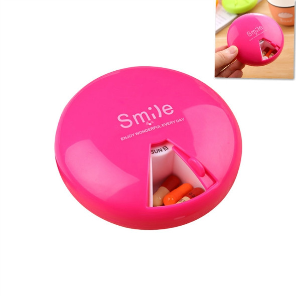 2 PCS Portable 7 Days Drugs Pill Container Rotation Pillbox(Rose Red)