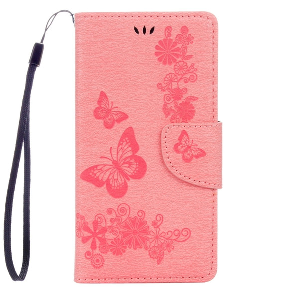 For Lenovo  K6 5.0 inch Butterflies Embossing Horizontal Flip Leather Case with Holder & Card Slots & Wallet & Lanyard(Pink)