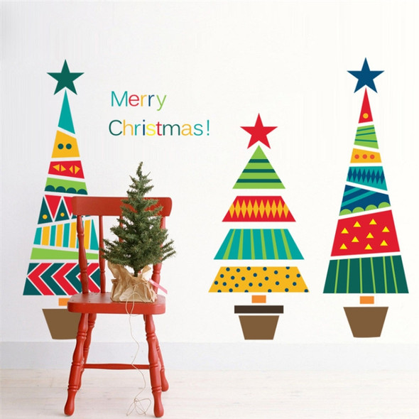 Colorful Cartoon Christmas Tree Wall Sticker Shop Window Living Room Christmas Decoration