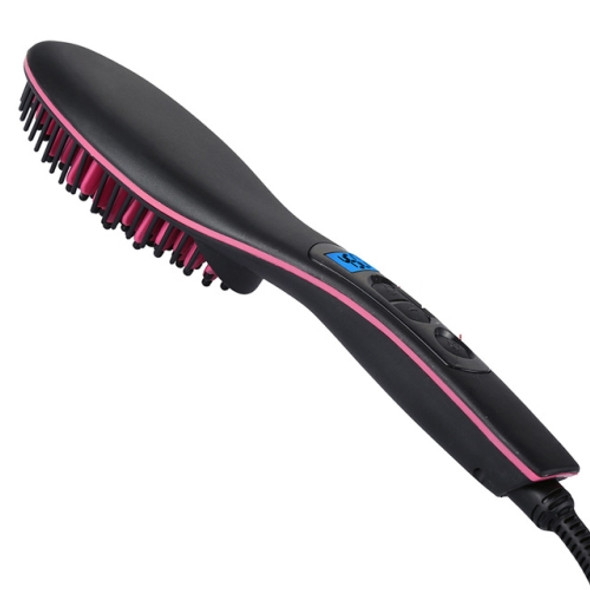 2 PCS Ceramic Hair Straightener Brush Fast Straightening Hair Electric Comb Flat Iron LCD Display Digital Heating Hair Brush(Black Red)