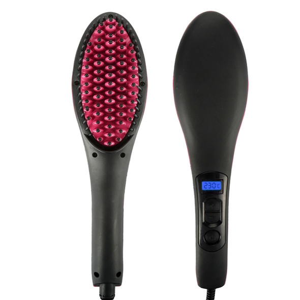 2 PCS Ceramic Hair Straightener Brush Fast Straightening Hair Electric Comb Flat Iron LCD Display Digital Heating Hair Brush(Black Red)
