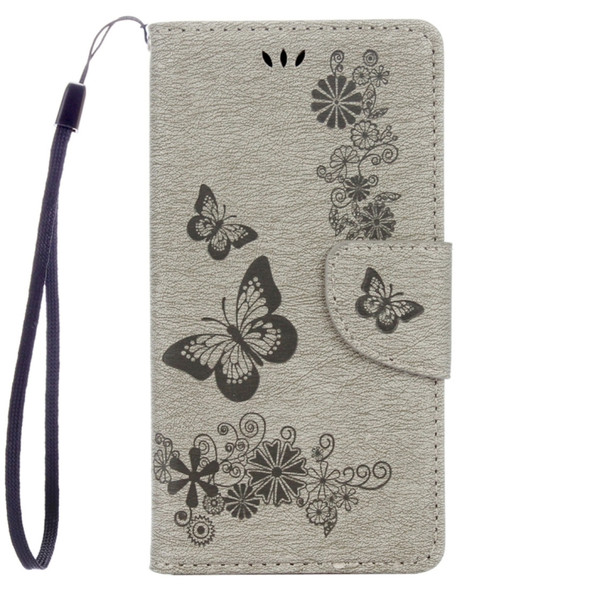 For Lenovo  K6 5.0 inch Butterflies Embossing Horizontal Flip Leather Case with Holder & Card Slots & Wallet & Lanyard(Grey)