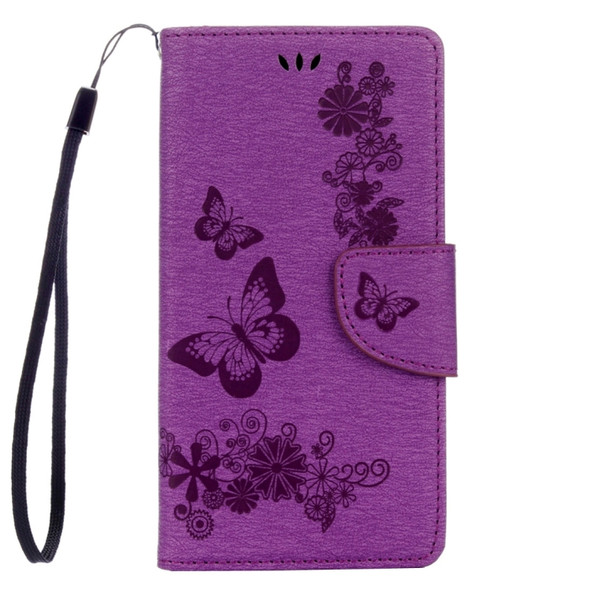 For Lenovo  K6 5.0 inch Butterflies Embossing Horizontal Flip Leather Case with Holder & Card Slots & Wallet & Lanyard(Purple)