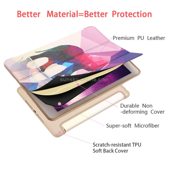 Elephant Pattern Horizontal Flip PU Leather Case for iPad 9.7 (2018) & (2017) / Air 2 / Air, with Three-folding Holder & Honeycomb TPU Cover