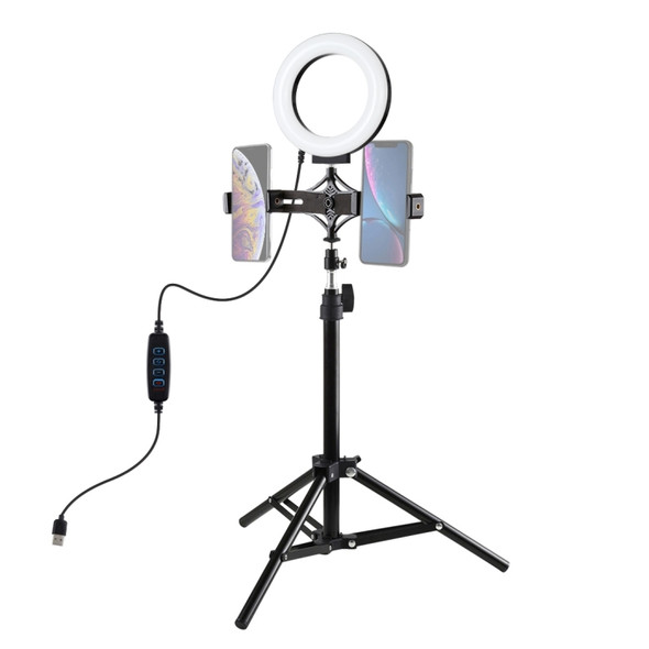 PULUZ 70cm Tripod Mount +  Live Broadcast Dual Phone Bracket + 6.2 inch 16cm LED Ring Vlogging Video Light Kits