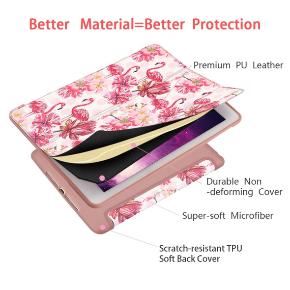 Flamingo Pattern Horizontal Flip PU Leather Case for iPad 9.7 (2018) & (2017) / Air 2 / Air, with Three-folding Holder & Honeycomb TPU Cover
