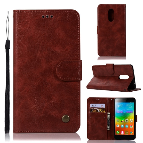 For Lenovo K6 Note Retro Copper Button Crazy Horse Horizontal Flip PU Leather Case with Holder & Card Slots & Wallet & Lanyard(Wine Red)