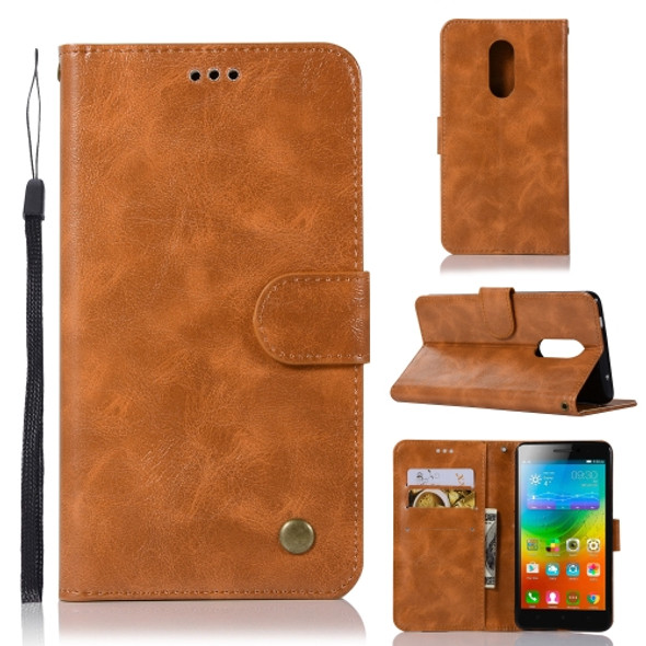 For Lenovo K6 Note Retro Copper Button Crazy Horse Horizontal Flip PU Leather Case with Holder & Card Slots & Wallet & Lanyard(Gold Yellow)