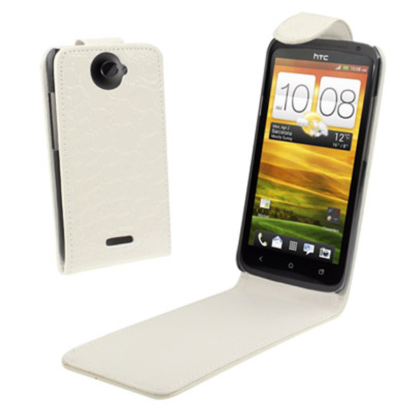 Crocodile Texture Vertical Flip Holster Leather Case for HTC One X / Edge / S720e (White)